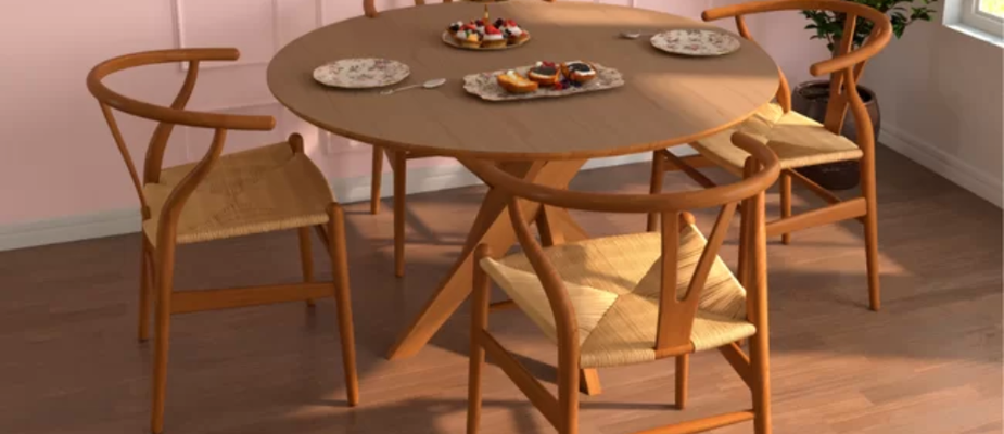 Elegância e Harmonia: Conjunto Mesa Lisboa com 4 Cadeiras Wishbone Nozes Elegância e Harmonia: Conjunto Mesa Lisboa com 4 Cadeiras Wishbone Nozes