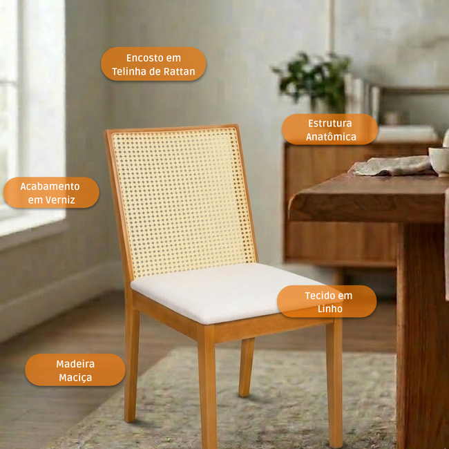 Cadeira Veneza Rattan Natural Nozes - Gamma Móveis