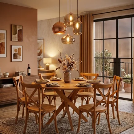 Conjunto Mesa Lisboa com 4 Cadeiras Wishbone - Nozes