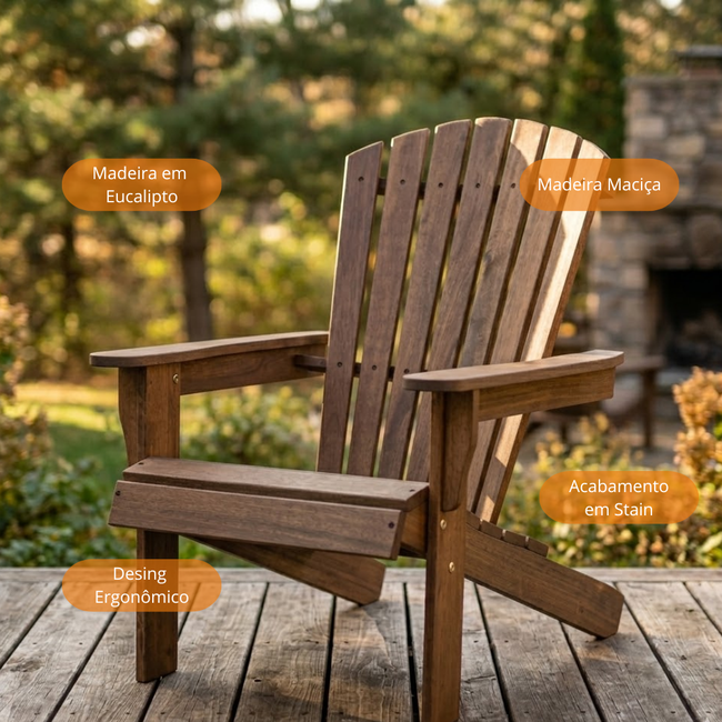 Cadeira Adirondack Madeira Eucalipto Castanho - Gamma Móveis