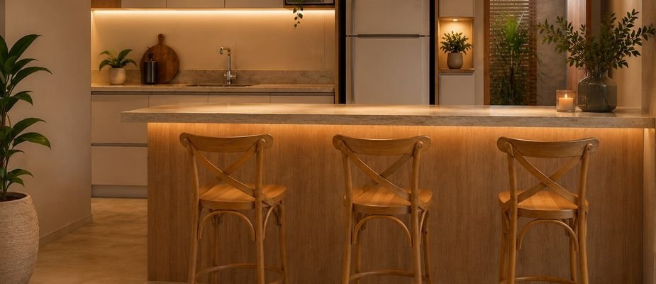Área gourmet pequena: como escolher mesa, banquetas e cadeiras sem apertar o espaço  Título SEO:
