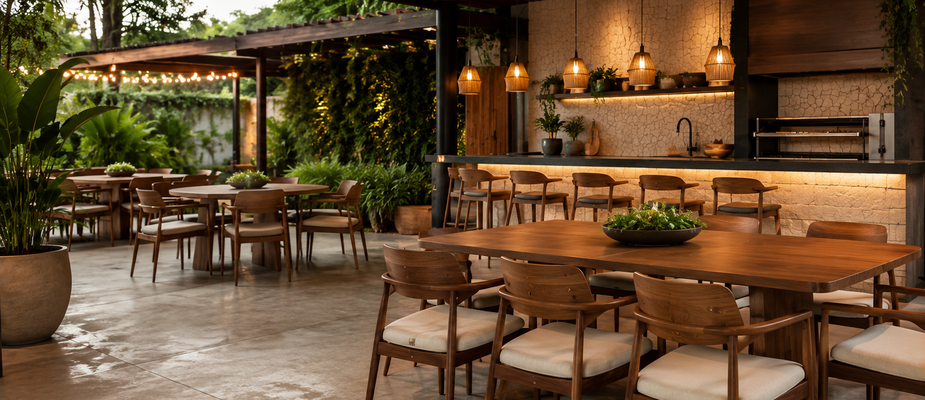 Como montar uma área gourmet comercial bonita, funcional e resistente Como montar uma área gourmet comercial bonita, funcional e resistente